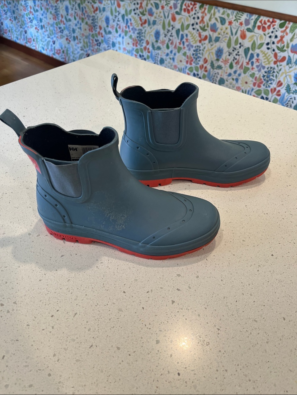 Helly Hansen Gray Chelsea Rain Boots with Red Soles